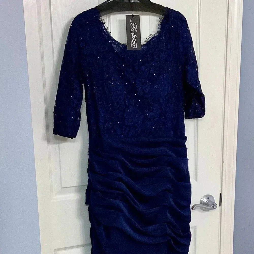 La Femme Wedding Sparkle Navy Blue Mother of Groom/Bride/Guest Dress, Size 10 - Picture 8 of 14